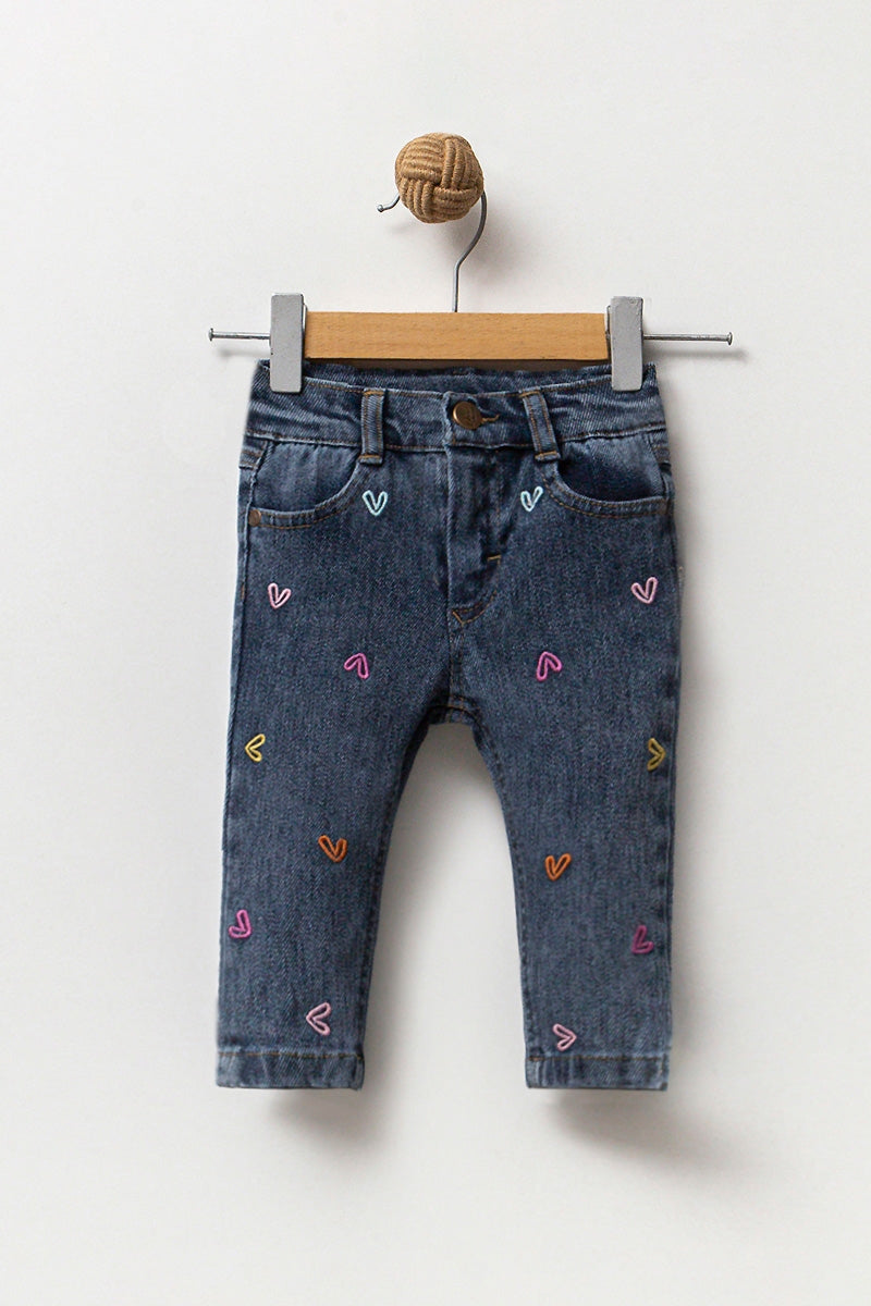 Denim broek met hartjesdetail