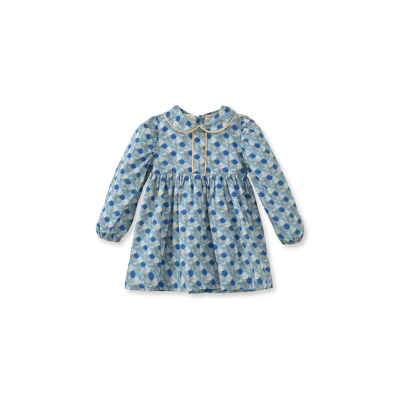 Blauwe Katoenen Jurk met Bloemenprint en Fluwelen Bies