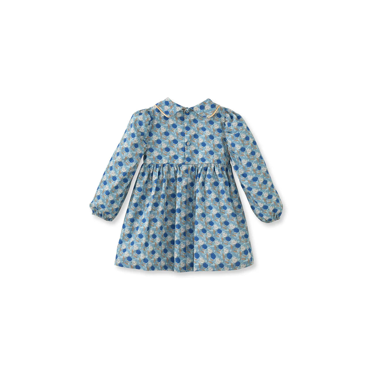 Blauwe Katoenen Jurk met Bloemenprint en Fluwelen Bies