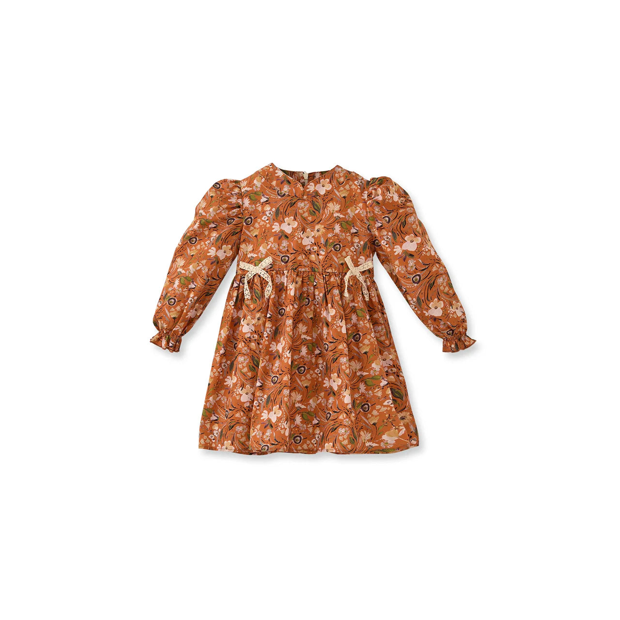 Oranje Katoenen Jurk met Bloemenprint en Strikdetail