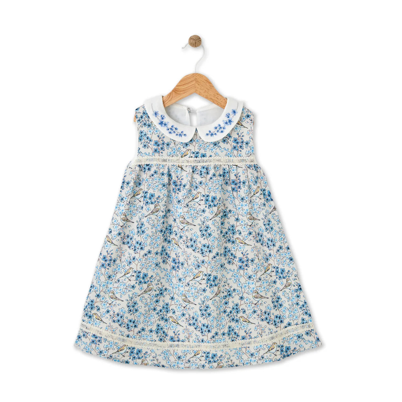 Mouwloze Blauwe Jurk met Fijne Borduursels