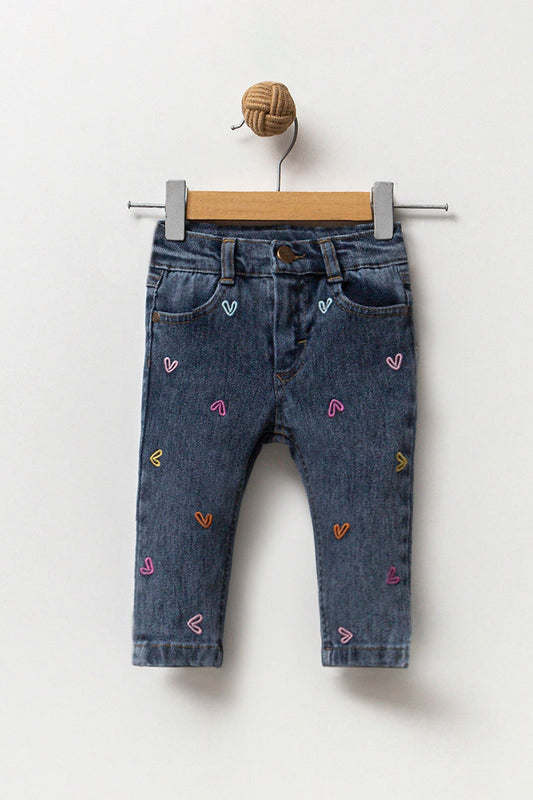Denim broek met hartjesdetail