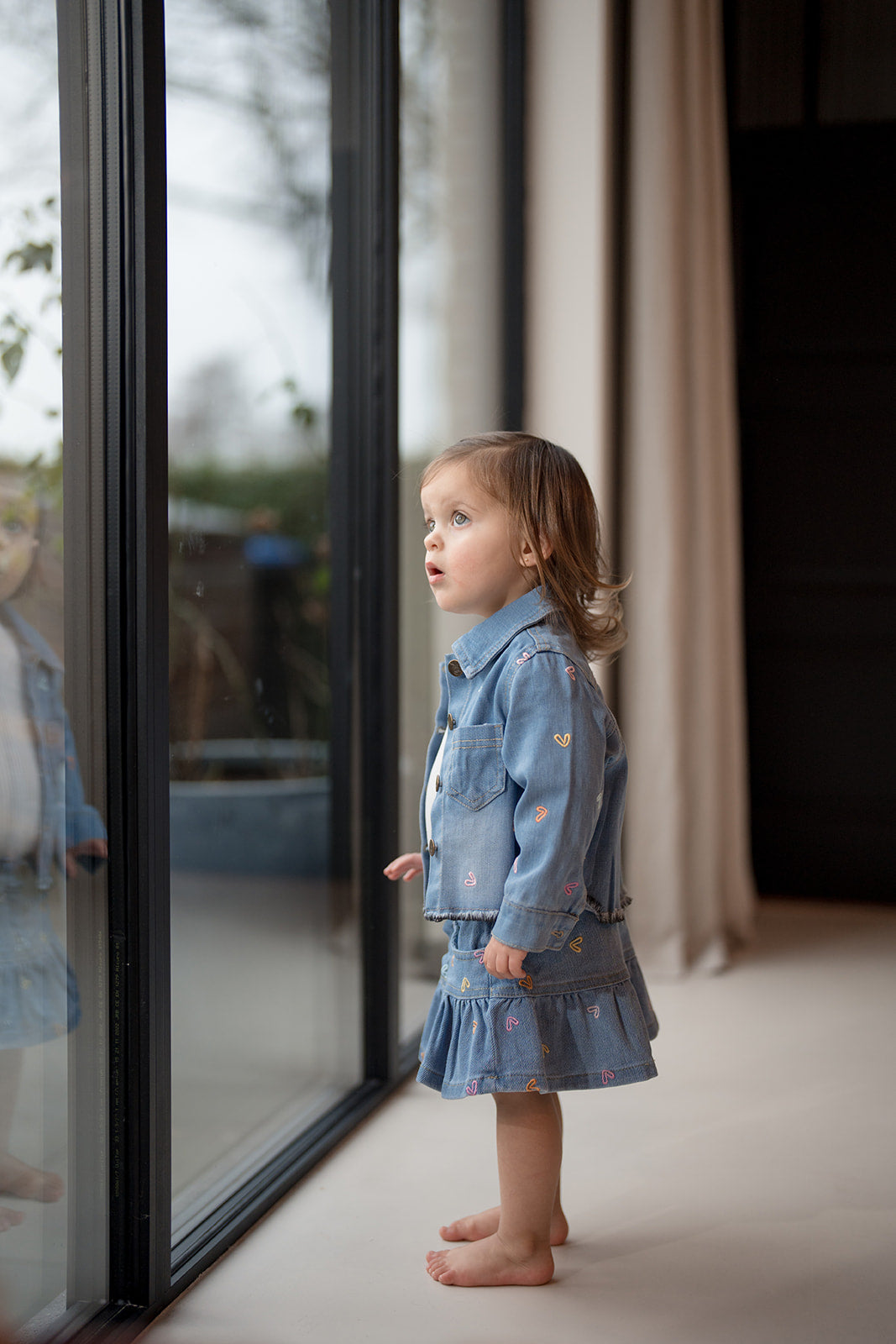 Denim jas met hartjesdetail