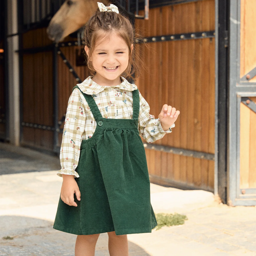Groene Fluwelen Jurk en Blouse met Print